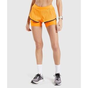 GYMSHARK Speed 2-in-1 Womens Running Shorts Medium Horizon Orange Training NWOT